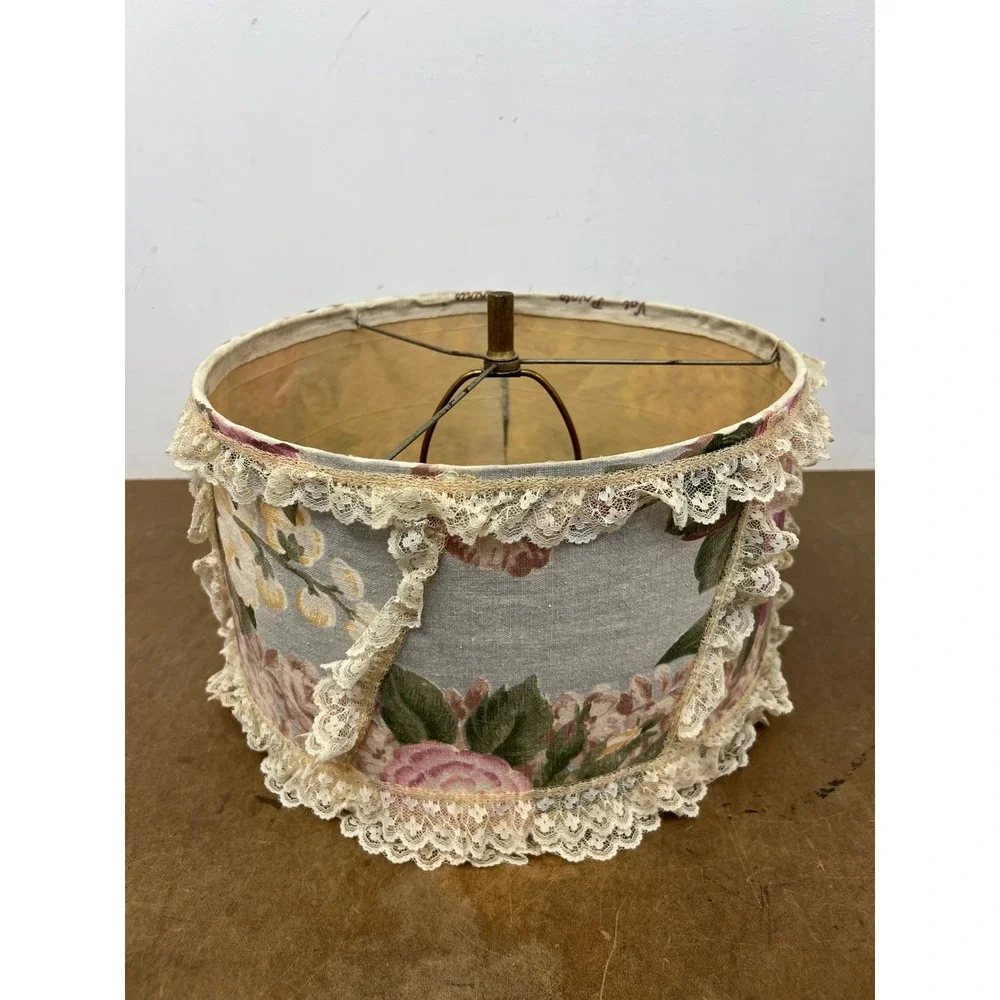 Vintage Floral Lace Lamp Shade Shabby Cottagecore Granny Chic Drum Light 50s 60s
